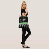 Zwart Wit Groen Monogram Script Polka Dots Tote Bag (Op model)