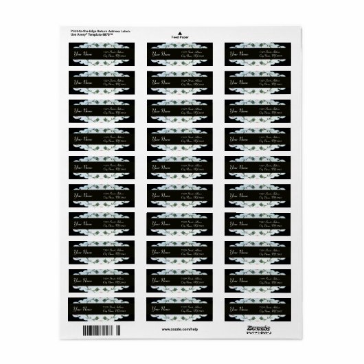 ZWART WIT GROEN ORIËNTAALSE TULPEN DAMAST ETIKET (Full Sheet)