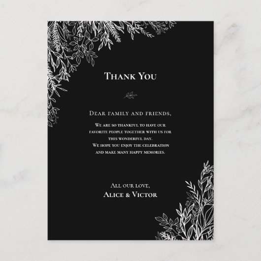 Zwart-wit groen Receptie Dank u kaart (Voorkant)