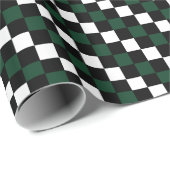 Zwart Wit Groen Schachbrett Schakering Cadeaupapier (Rol Hoek)