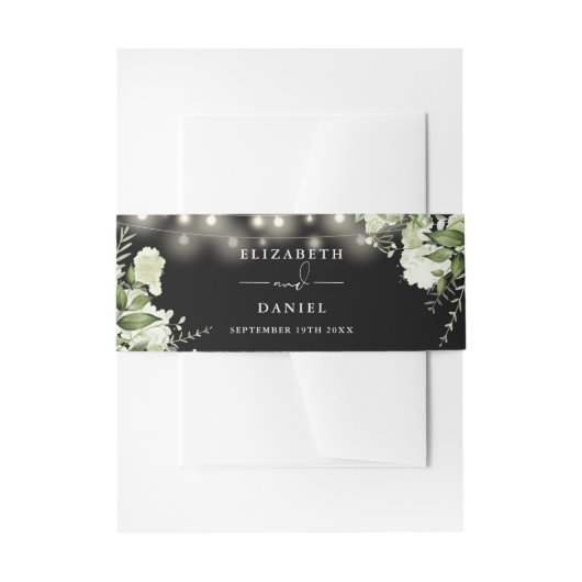 Zwart-wit groen String Lights Bruiloft Uitnodigingen Wikkel (Voorkant Voorbeeld)