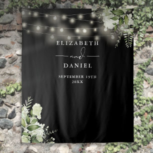 Zwart-Wit Groene Bloemen Bruiloftsfoto Achtergrond Wandkleed