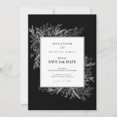 Zwart-Wit Groene Huwelijksmonogram Save The Date (Voorkant)