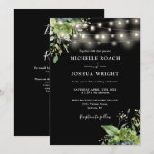 Zwart-Wit Groene Lichtjes QR-code Trouwfeest Kaart (Voorkant / Achterkant)