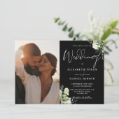 Zwart-Wit Groene QR Code Foto Huwelijk Kaart (Staand voorkant)