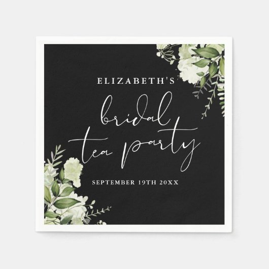 Zwart-Wit Groene Script Bruilofts Thee Feestje Servet (Voorkant)