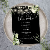 Zwart-Wit Groene Slingerlichtjes Bruiloft Save The Date