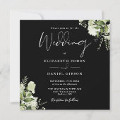 Zwart Wit Groenery Monogram Vierkant Trouwfeest Kaart (Voorkant)