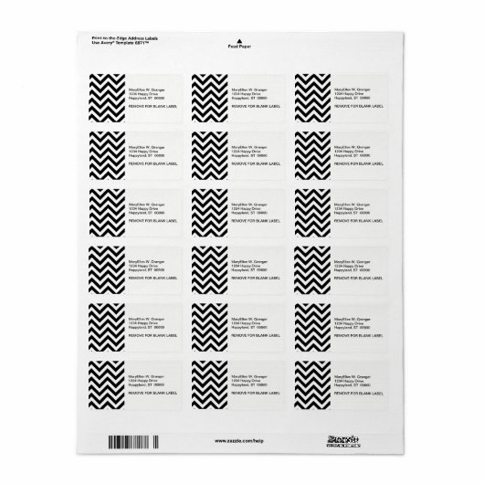 Zwart-wit groot Chevron ZigZag Pattern Etiket (Full Sheet)