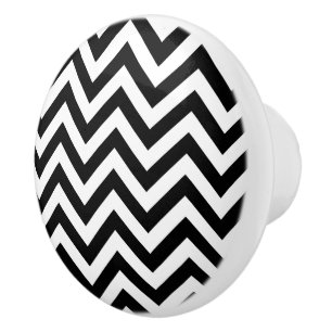 Zwart-wit groot Chevron ZigZag Pattern Keramische Knop