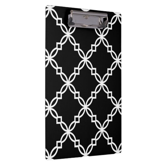 Zwart Wit Groot Fancy Quatrefoil Patroon Klembord (Rechts)