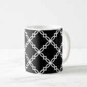 Zwart Wit Groot Fancy Quatrefoil Patroon Koffiemok (Voorkant rechts)