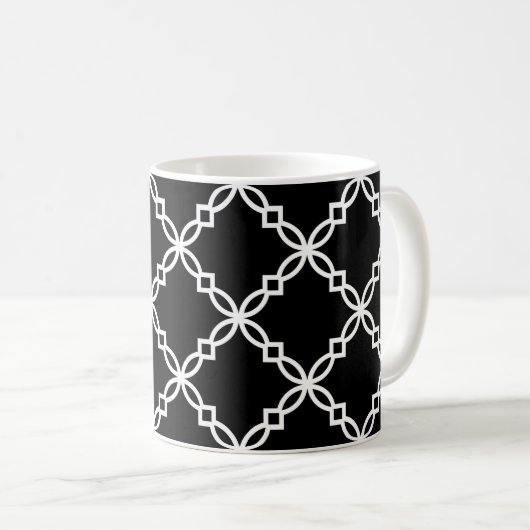 Zwart Wit Groot Fancy Quatrefoil Patroon Koffiemok (Voorkant rechts)