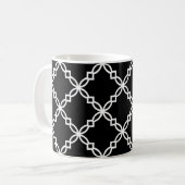 Zwart Wit Groot Fancy Quatrefoil Patroon Koffiemok (Voorkant links)
