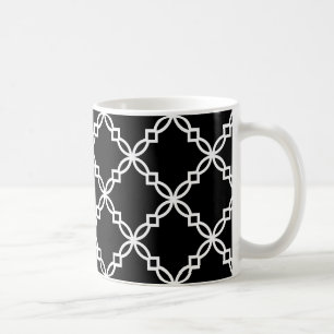 Zwart Wit Groot Fancy Quatrefoil Patroon Koffiemok