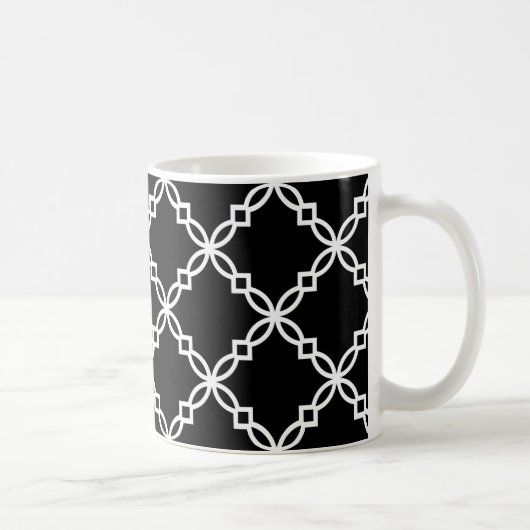 Zwart Wit Groot Fancy Quatrefoil Patroon Koffiemok (Rechts)