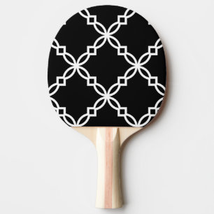 Zwart Wit Groot Fancy Quatrefoil Patroon Tafeltennisbatje