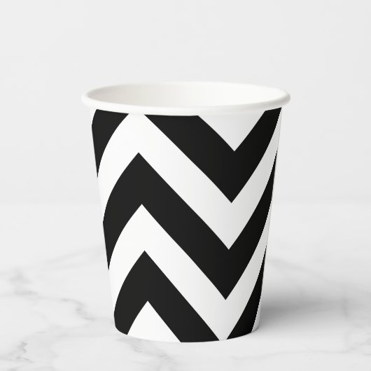 Zwart-wit Groot formaat Chevron Stripes Papieren Bekers (Achterkant)