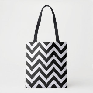 Zwart-wit groot formaat Chevron Stripes Patroon Tote Bag