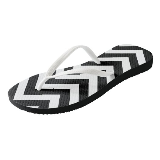 Zwart-wit Groot formaat Chevron Stripes Teenslippers (Schuin)