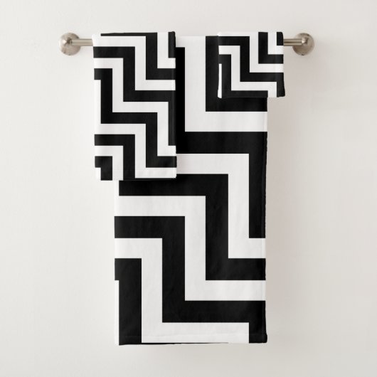 Zwart-wit Groot Grootte Diagonale Chevron Bad Handdoek (Insitu)