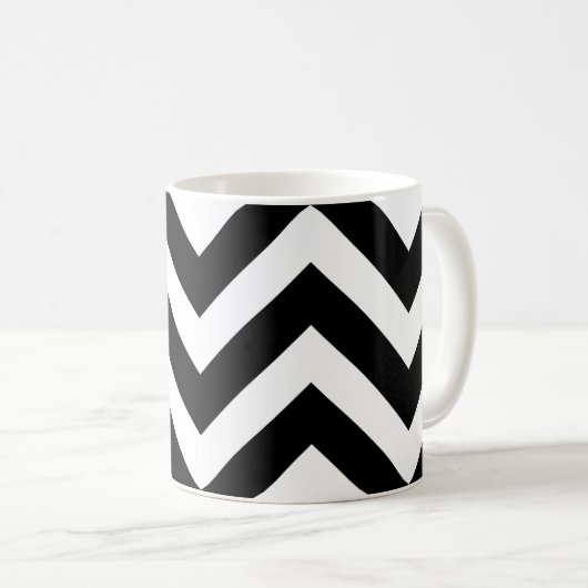 Zwart-wit Groot horizontaal Chevron Patroon Koffiemok (Voorkant rechts)
