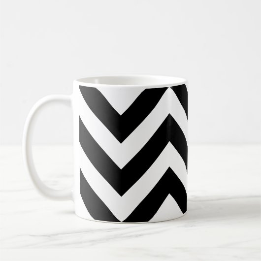 Zwart-wit Groot horizontaal Chevron Patroon Koffiemok (Links)