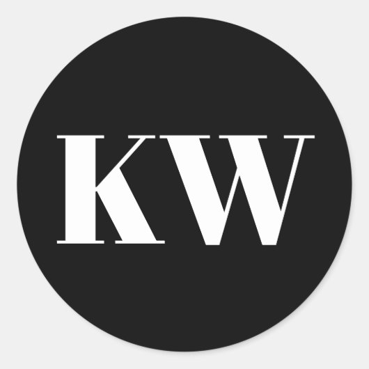 Zwart Wit Groot Monogram Initiaal Gepersonaliseerd Ronde Sticker (Voorkant)