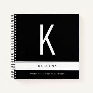 Zwart-wit groot monogram Initiaal Notitieboek