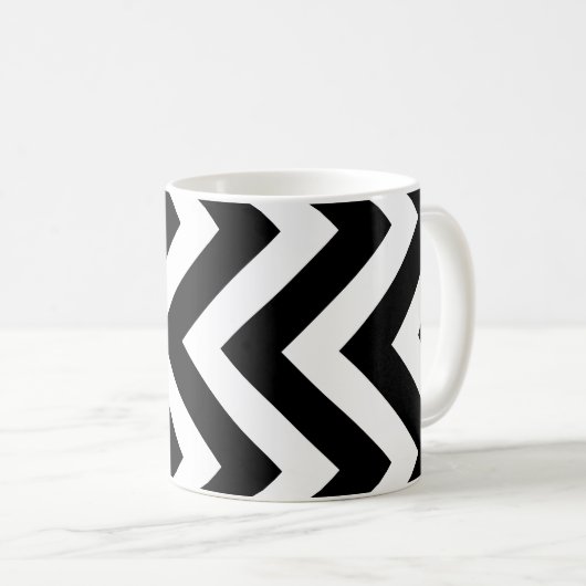 Zwart-wit Groot Verticaal Chevron Patroon Koffiemok (Voorkant rechts)