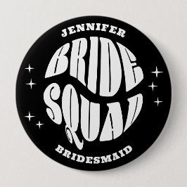 Zwart-wit Groovy Bachelorette Bride Squad Ronde Button 4,0 Cm