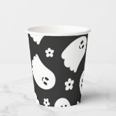 Zwart-wit Groovy Ghost en Bloemen Papieren beker (Achterkant)