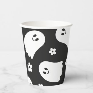 Zwart-wit Groovy Ghost en Bloemen Papieren beker