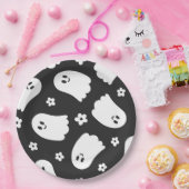 Zwart-wit Groovy Ghost en bloemen Papieren Bordje (Feest)