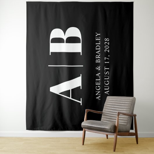 Zwart-wit Grote Brieven Huwelijk Monogram Wandkleed