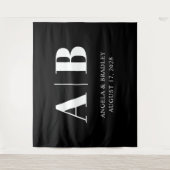 Zwart-wit Grote Brieven Huwelijk Monogram Wandkleed (Voorkant)