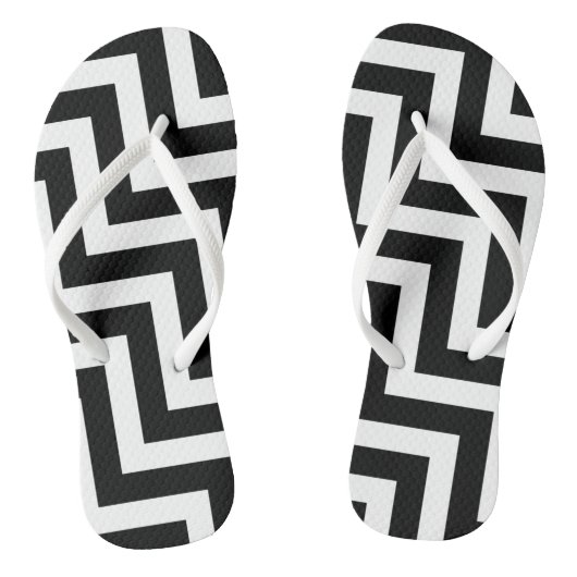 Zwart-wit grote diagonale Chevron strepen Teenslippers (Voetbed)
