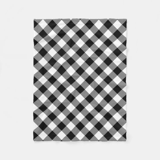 Zwart-wit Grote Grootte Diagonal Gingham Checks Fleece Deken (Voorkant)