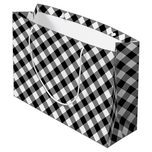 Zwart-wit Grote Grootte Diagonal Gingham Checks Groot Cadeauzakje (Achterkant Gekanteld)