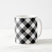 Zwart-wit Grote Grootte Diagonal Gingham Checks Koffiemok (Voorkant rechts)