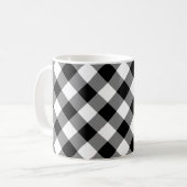 Zwart-wit Grote Grootte Diagonal Gingham Checks Koffiemok (Voorkant links)