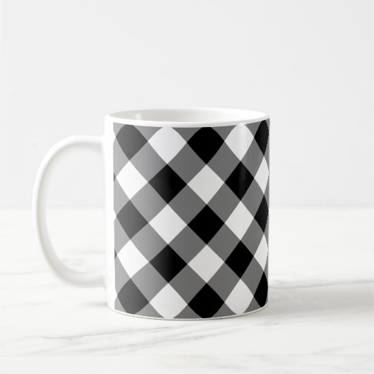 Zwart-wit Grote Grootte Diagonal Gingham Checks Koffiemok (Links)