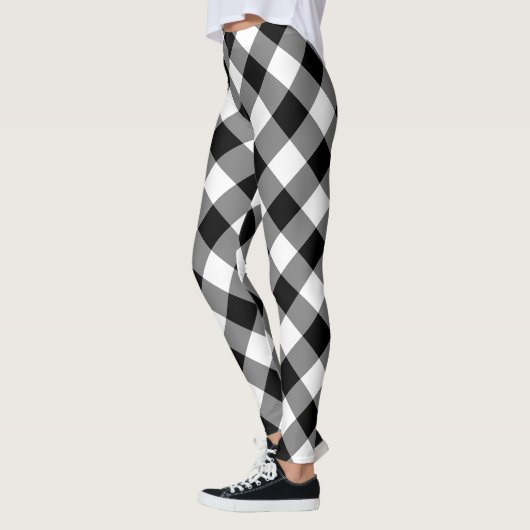 Zwart-wit Grote Grootte Diagonal Gingham Checks Leggings (Links)