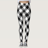 Zwart-wit Grote Grootte Diagonal Gingham Checks Leggings (Voorkant)