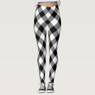 Zwart-wit Grote Grootte Diagonal Gingham Checks Leggings