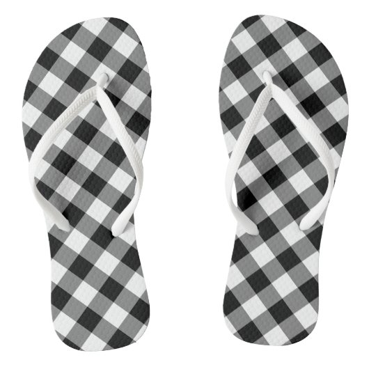 Zwart-wit Grote Grootte Diagonal Gingham Checks Teenslippers (Voetbed)