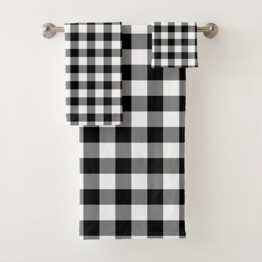 Zwart-wit Grote Grootte Gingham Checks Bad Handdoek (Insitu)