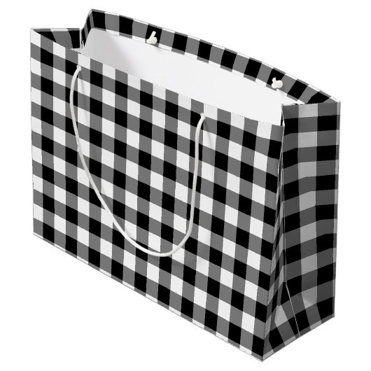 Zwart-wit Grote Grootte Gingham Checks Groot Cadeauzakje (Achterkant Gekanteld)