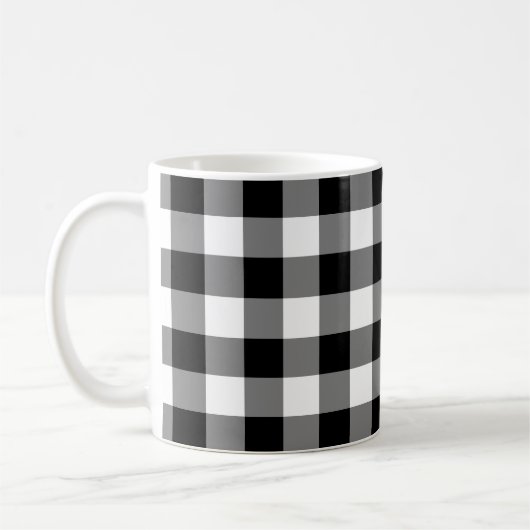 Zwart-wit Grote Grootte Gingham Checks Koffiemok (Links)
