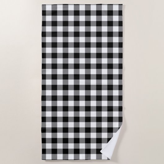 Zwart-wit Grote Grootte Gingham Checks Strandlaken (Voorkant)